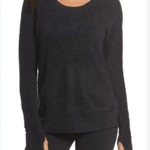 Barefoot Dreams Cozy Chic Lite Raglan Black Fuzzy Front Pocket Pullover S